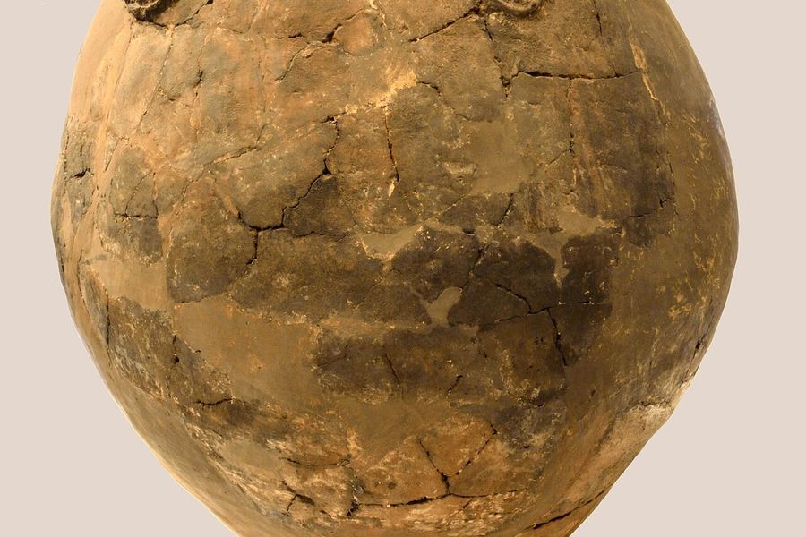 ジョージア国立博物館に展示された新石器時代の大型土器の甕